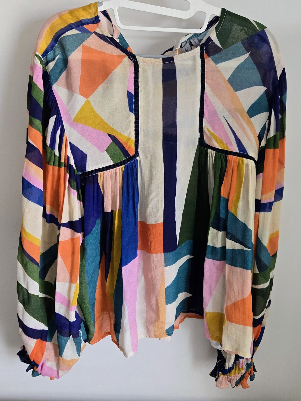 Anthropologie BL^NK London Multicolor Abstract Print Peasant Blouse - Women Tops